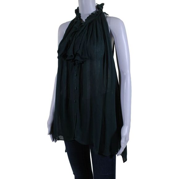 Elizabeth and James Womens Ruffle Trim Long Sleeve Blouse Top Green Size XS - Picture 2 of 6